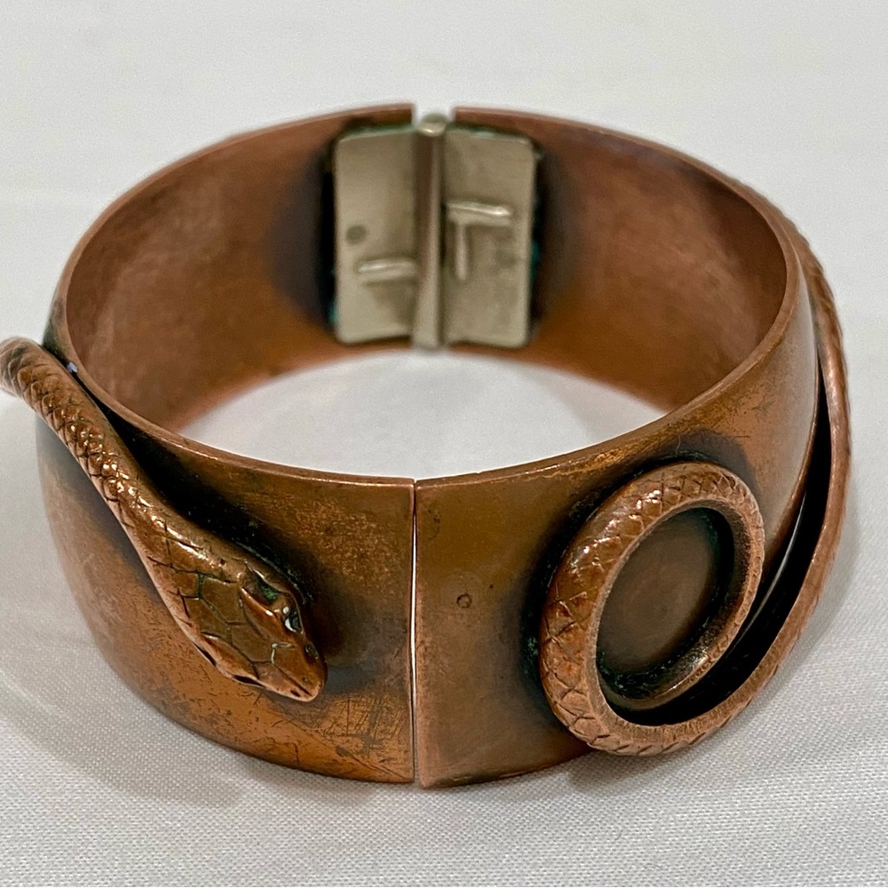 Whiting and Davis Copper Snake Bangle Hinged Bracelet